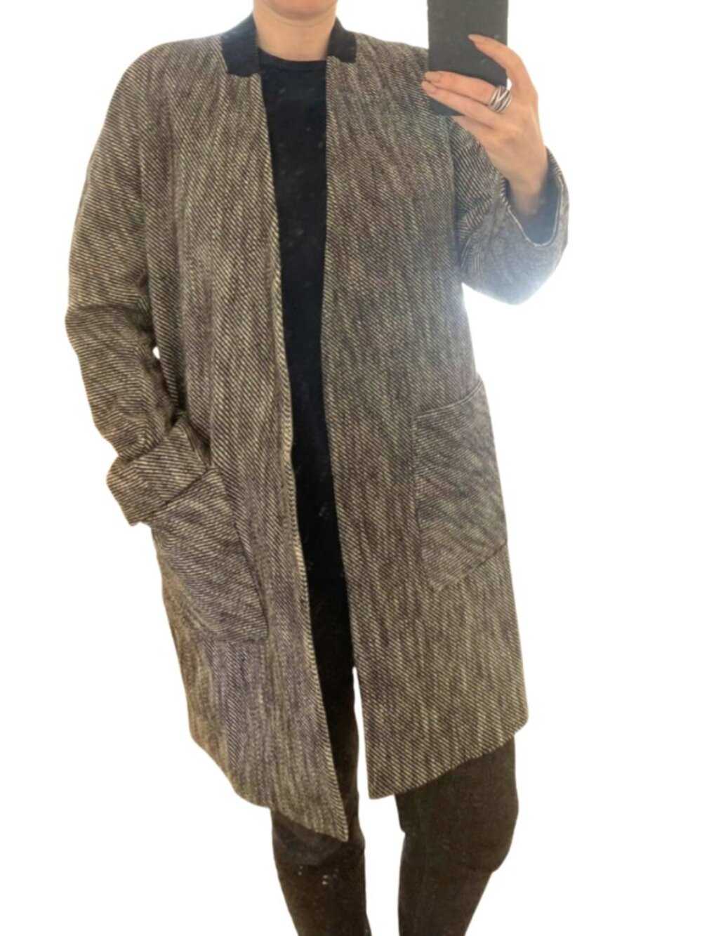 Rag & Bone Open Front Coat Wool Blend Minimalist Quiet Luxury Black White - 2